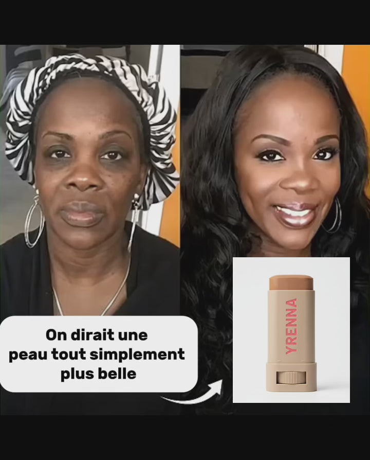 Tutoriel d'application du baume teinté sérum Yrenna pour un teint naturel.